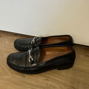 Domani Mens Bit Loafers Black Croc Embossed Leather Dress Shoes 10.5 M
